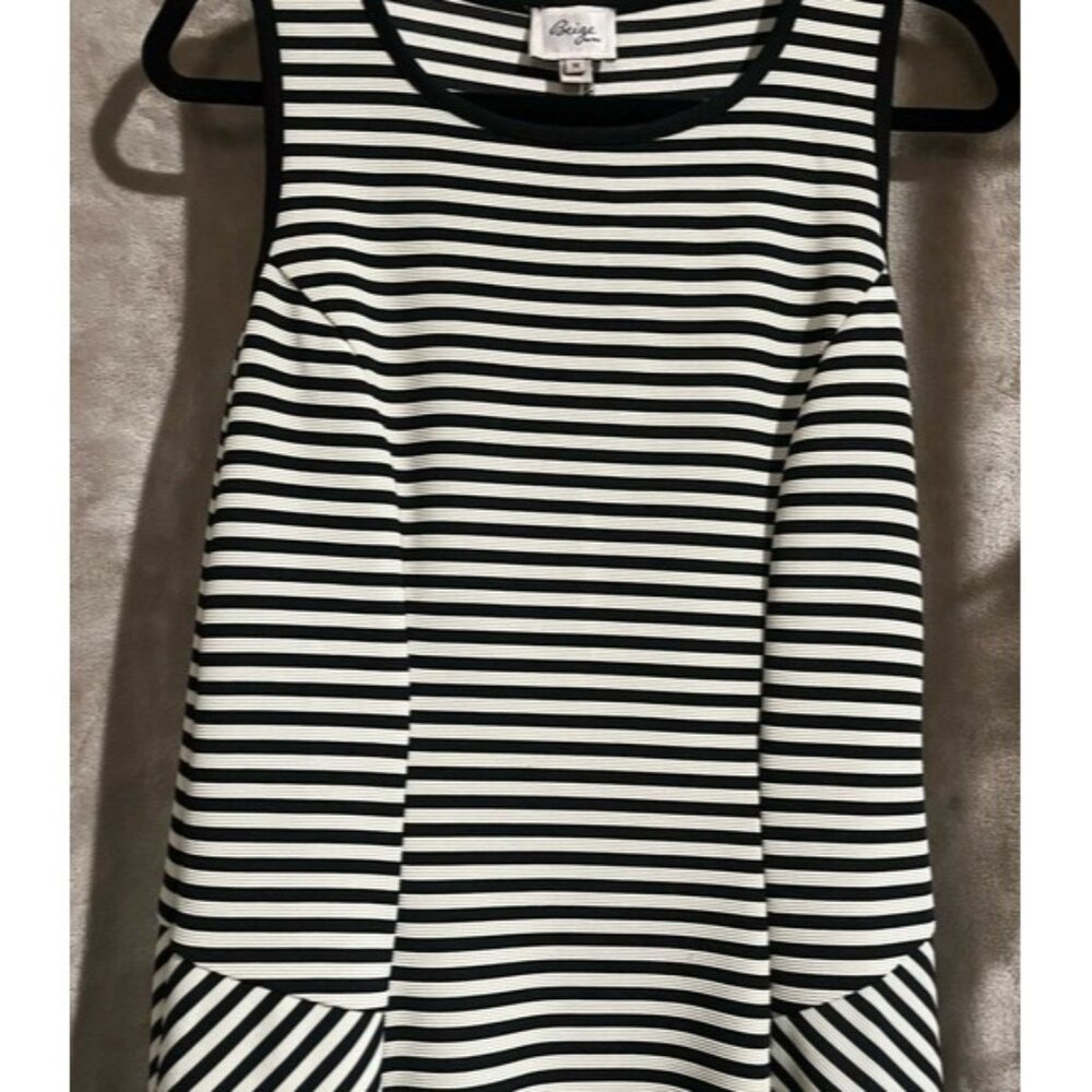 Beige by ECI Black White Striped Sleeveless Fit Flare Horizontal Diagonal Dress - Picture 3 of 12